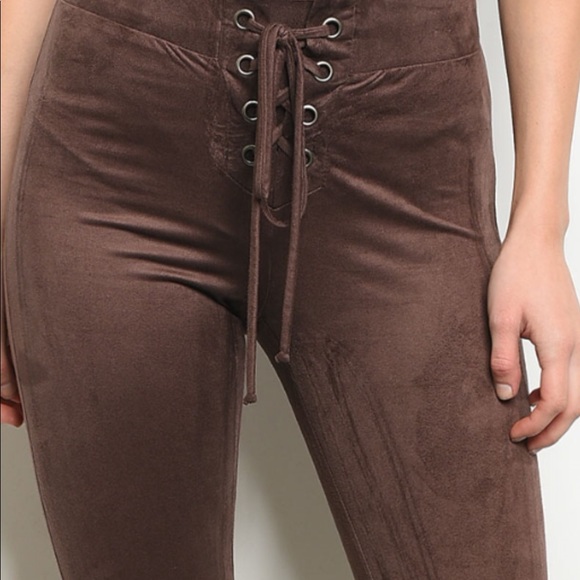❌DONATED❌Brown Velour Lace Up Design Legging Pants - Picture 2 of 9
